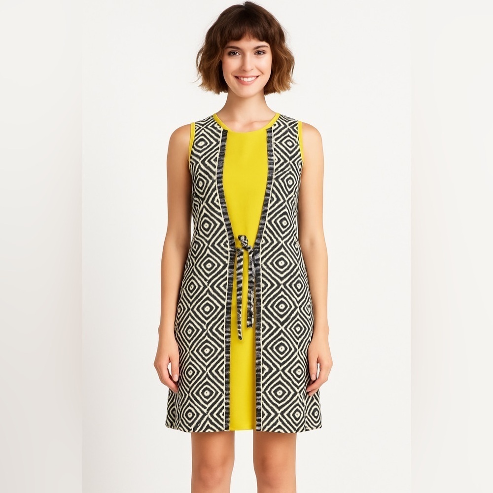 Toast UK Ikat sleeveless shift dress size 10 tie front UK size 10 US size 6 art